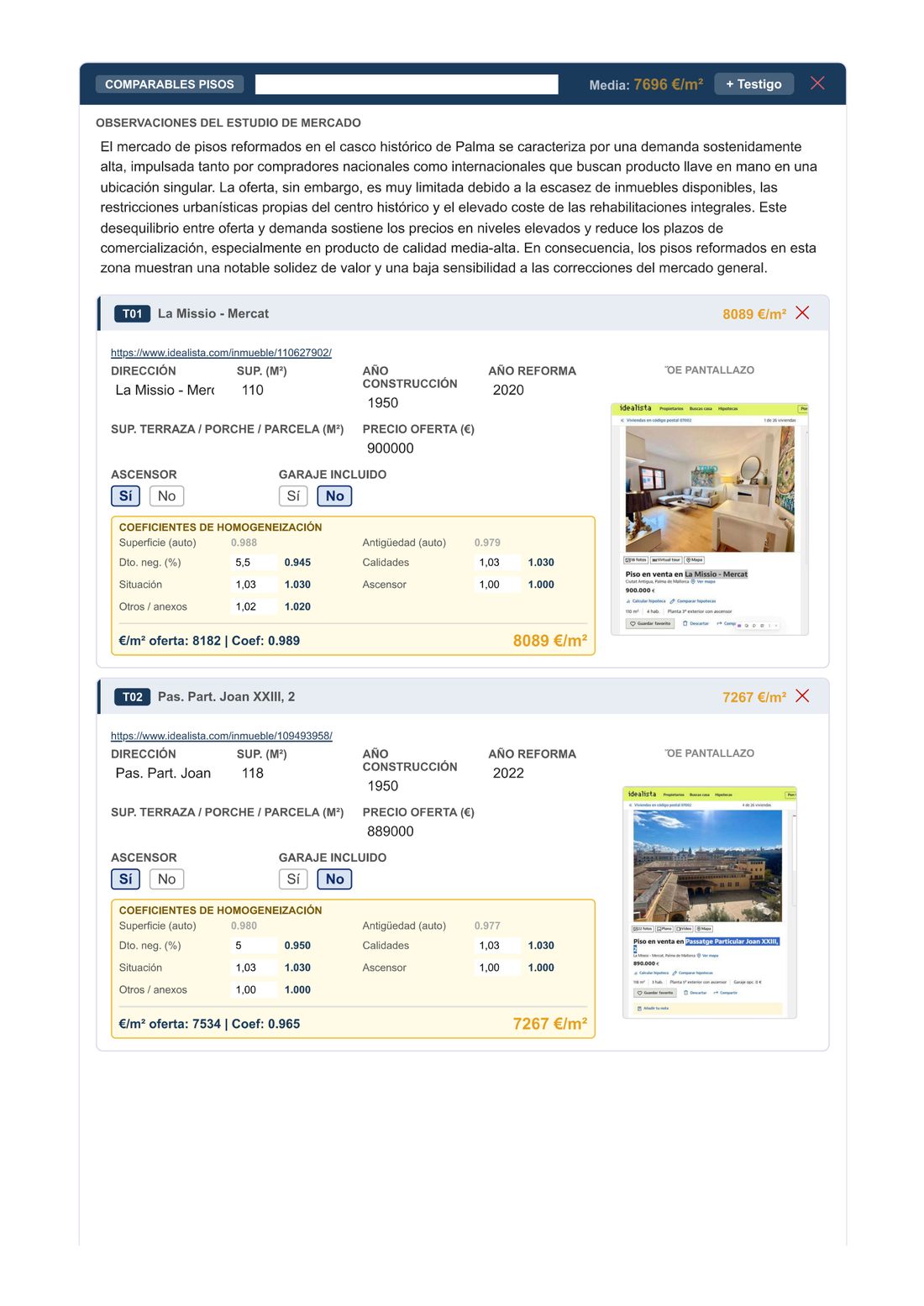 Estudio de mercado y testigos comparables